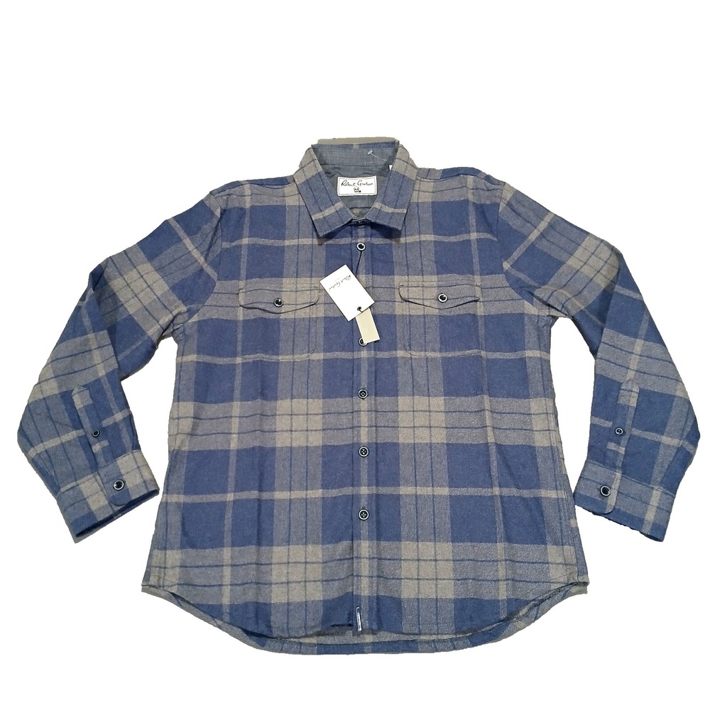 Robert Graham Dalton Shirt Mens Size 2XL Blue Gray Plaid Fit Long Sleeve Flannel